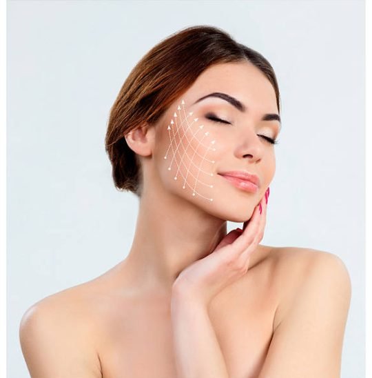 The young female with clean fresh skin, antiaging and thread lifting concept